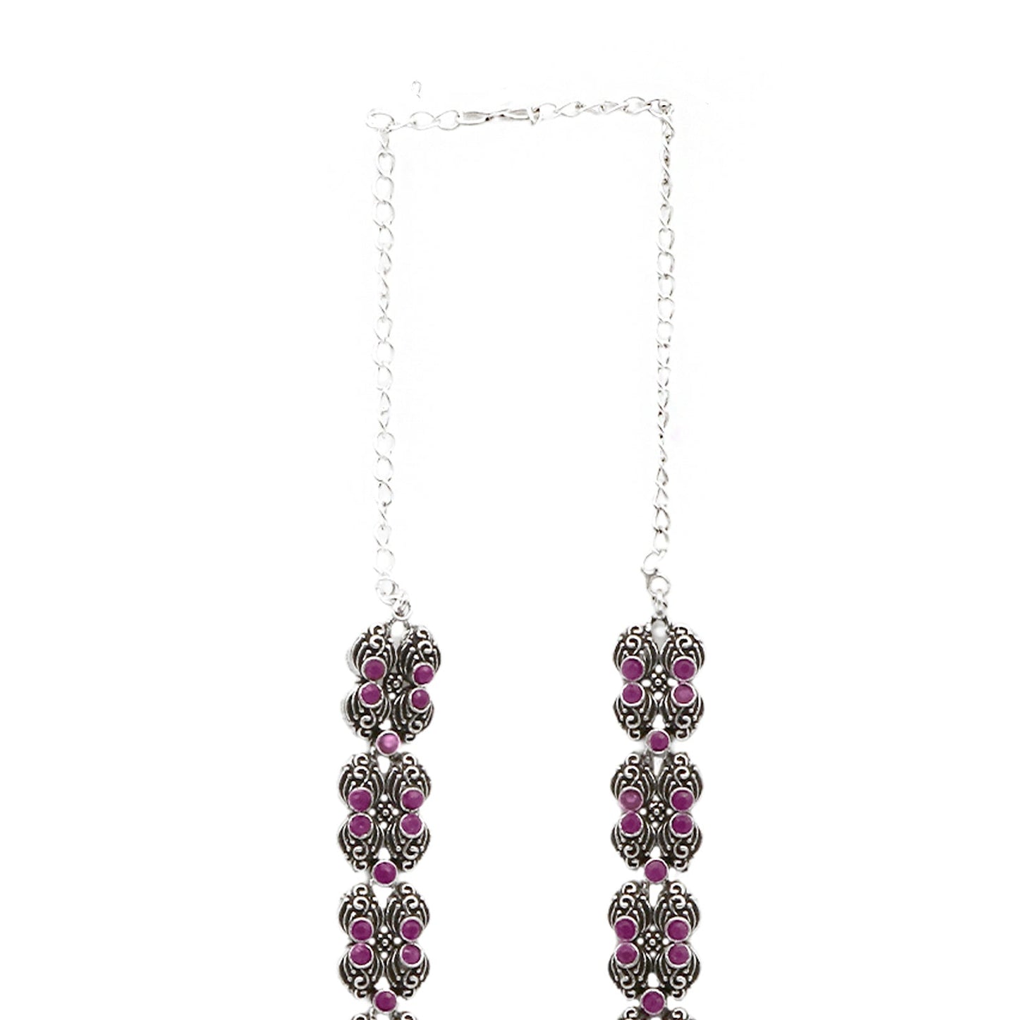 Teejh Saanvi Red Stone Temple Work Necklace Set