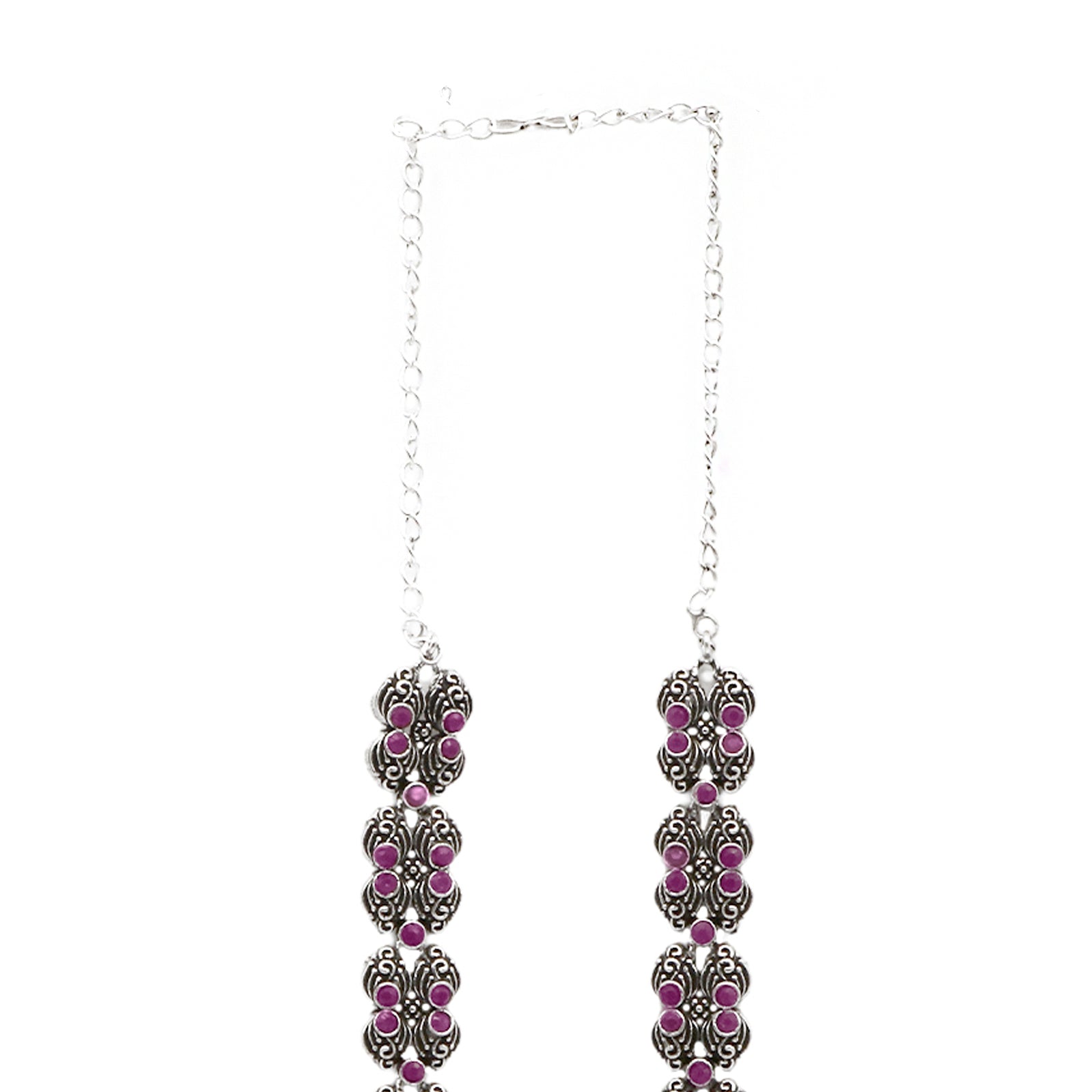Teejh Saanvi Red Stone Temple Work Necklace Set