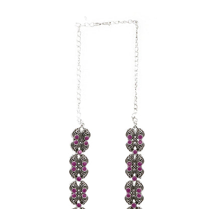 Teejh Saanvi Red Stone Temple Work Necklace Set