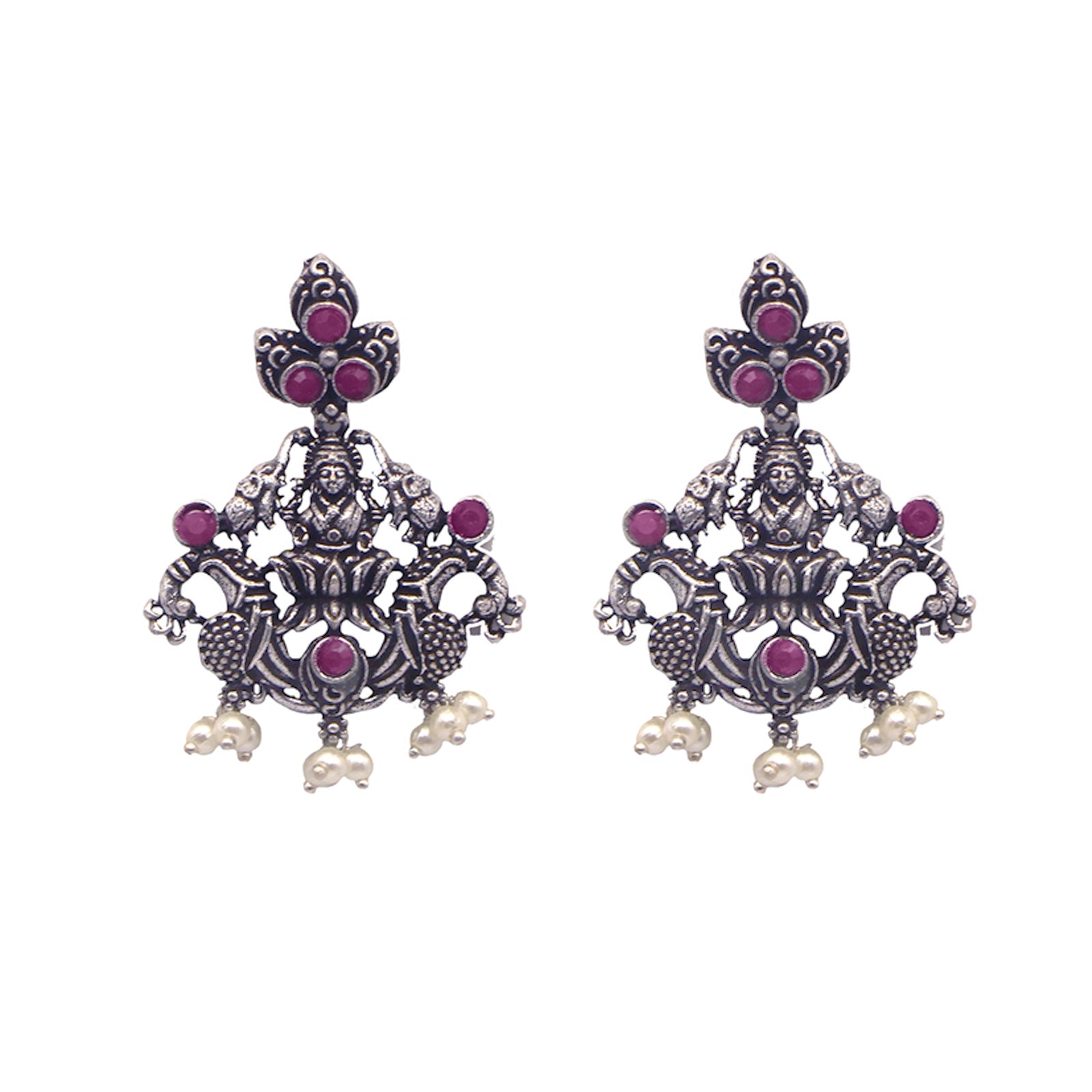 Teejh Saanvi Red Stone Temple Work Necklace Set