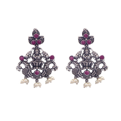 Teejh Saanvi Red Stone Temple Work Necklace Set