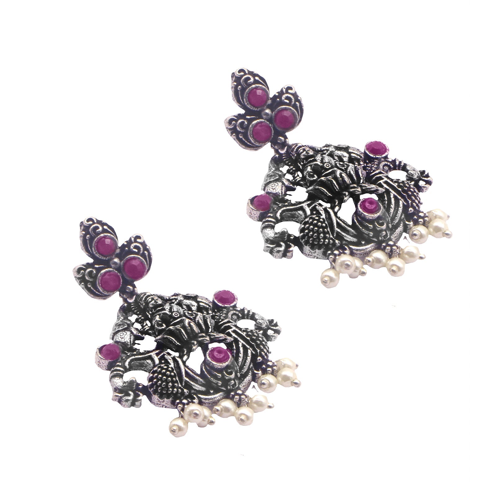 Teejh Saanvi Red Stone Temple Work Necklace Set