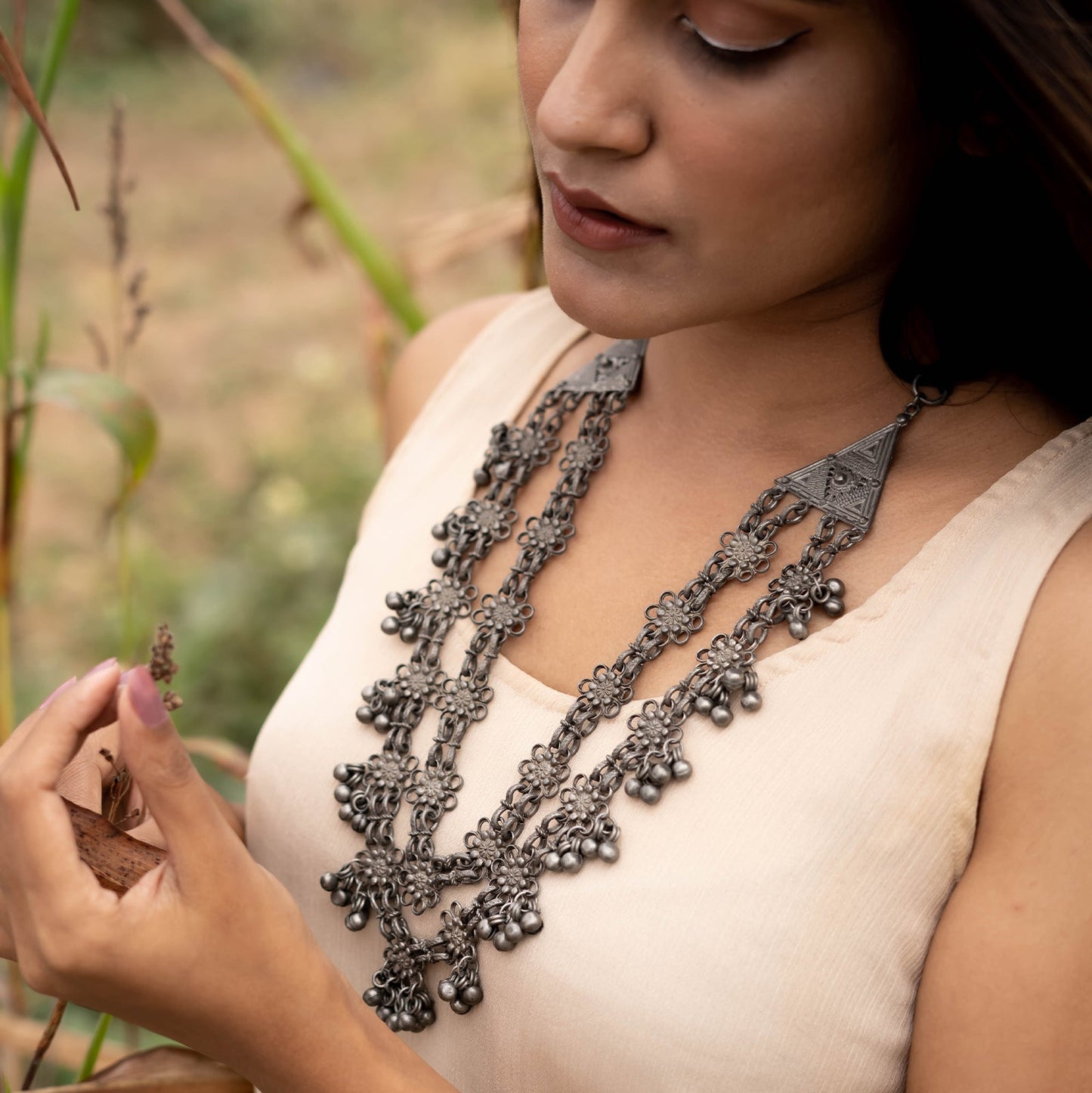 Teejh Rua Antique Silver Polish Long Necklace