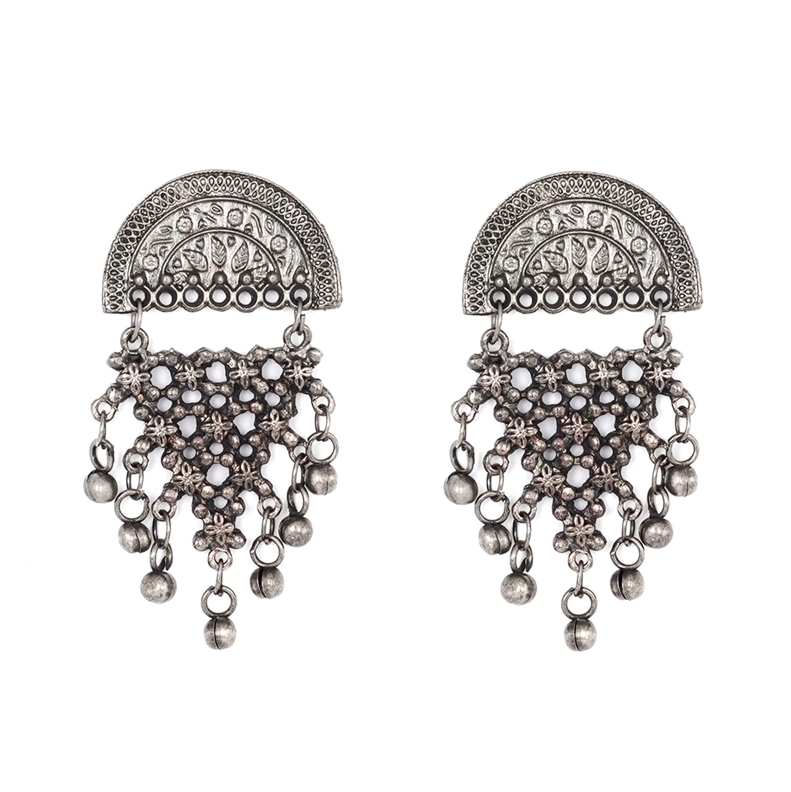 Teejh Arnika Antique Silver Polish Ghungroo Earrings