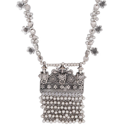 Teejh Nihan Silver Oxidised ghungroo Long necklace