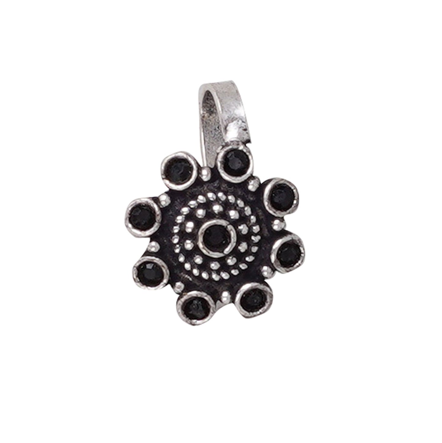 Teejh Aagamya Black Stone Silver Oxidised Nose Pin