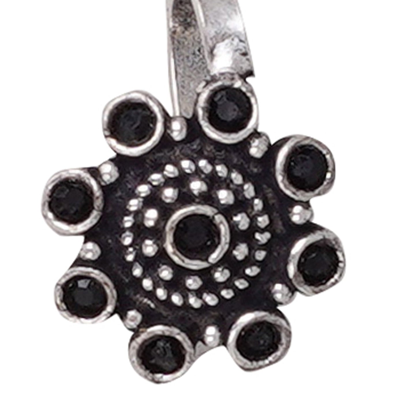 Teejh Aagamya Black Stone Silver Oxidised Nose Pin