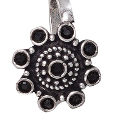 Teejh Aagamya Black Stone Silver Oxidised Nose Pin