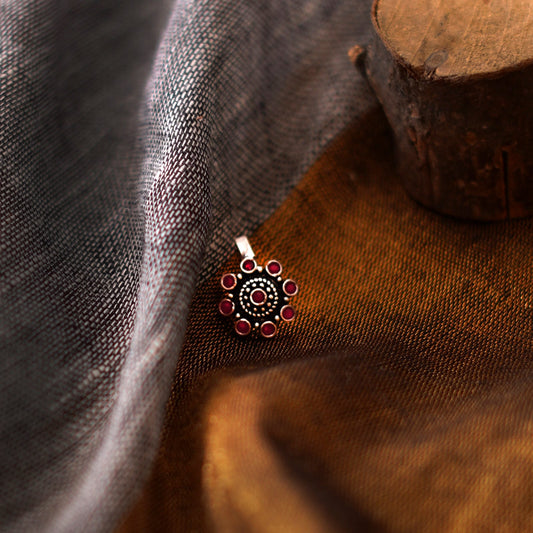 Teejh Aagamya Red Stone Silver Oxidised Nose Pin