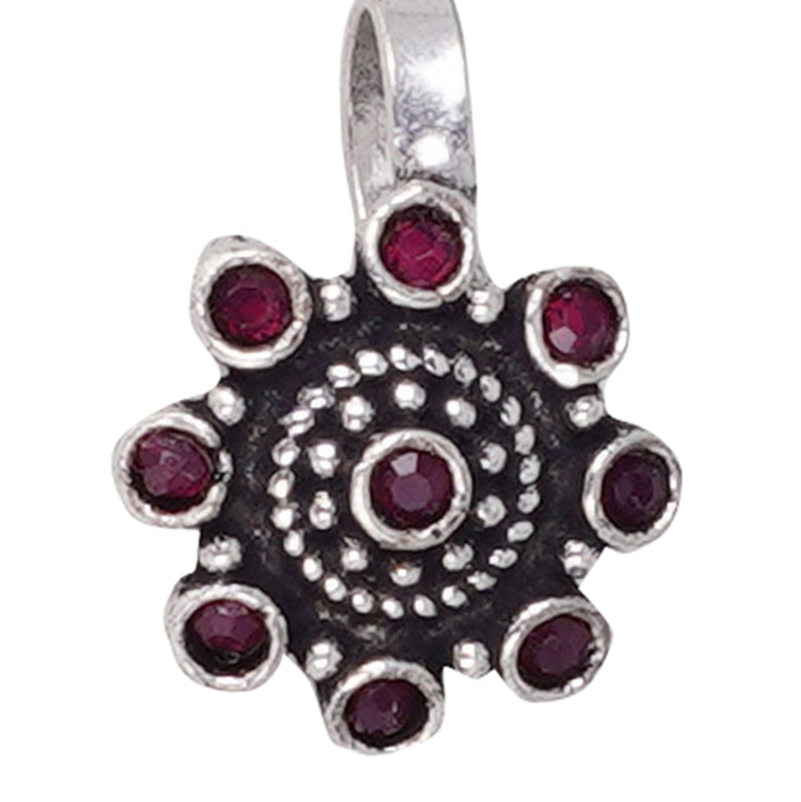 Teejh Aagamya Red Stone Silver Oxidised Nose Pin