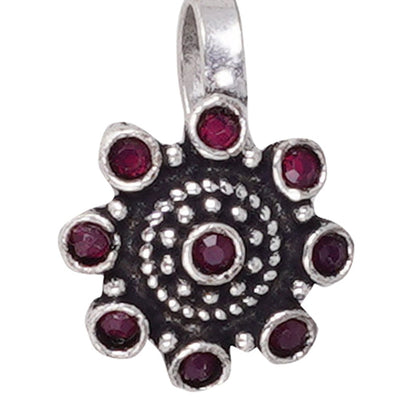 Teejh Aagamya Red Stone Silver Oxidised Nose Pin