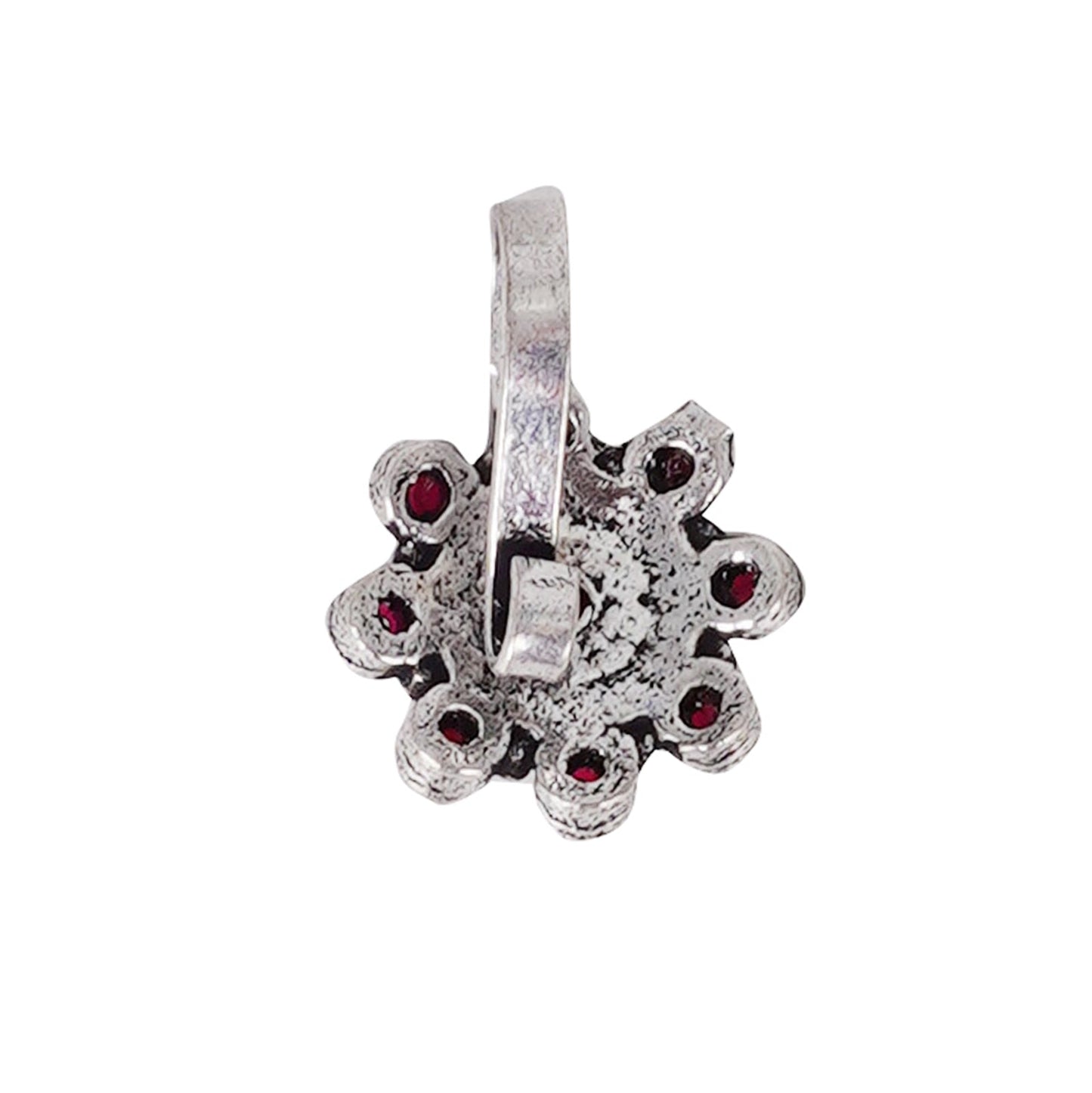 Teejh Aagamya Red Stone Silver Oxidised Nose Pin