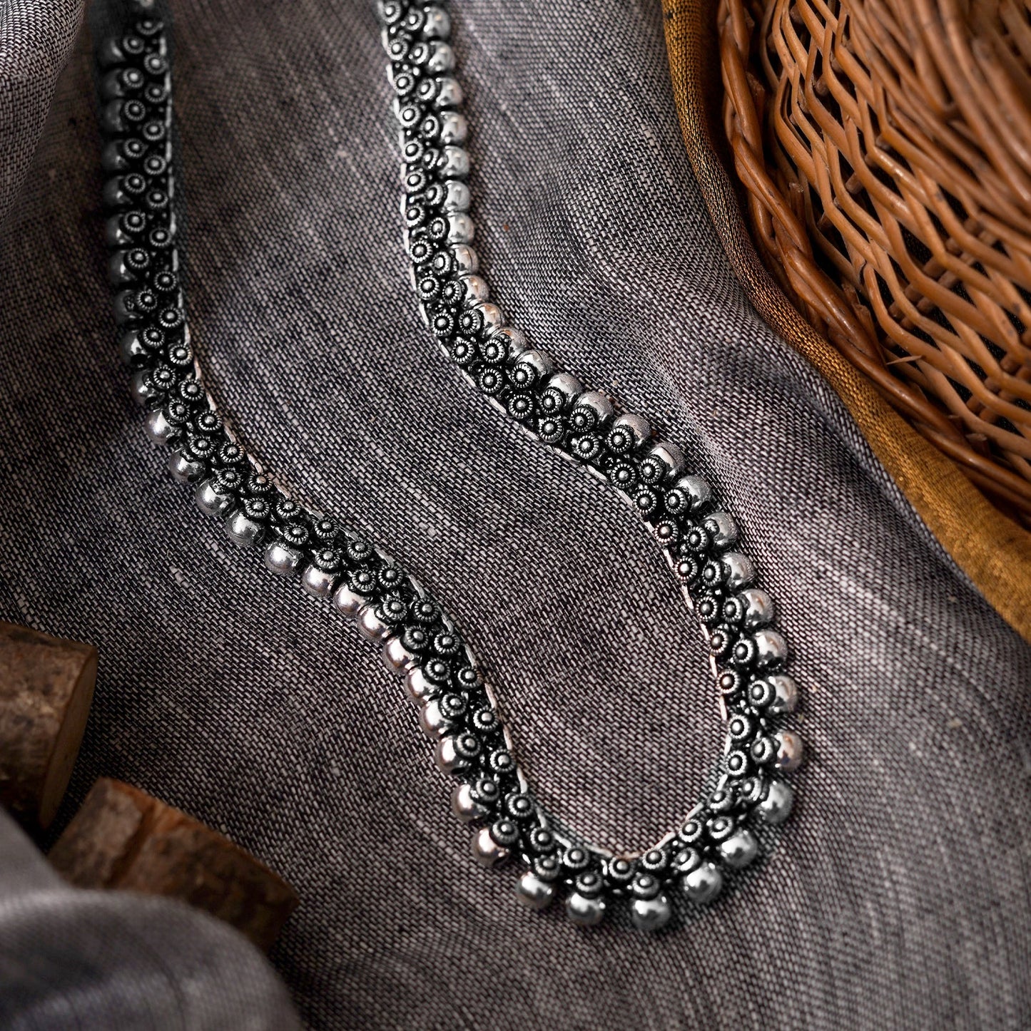 Teejh Anwita Long Silver Oxidised Necklace