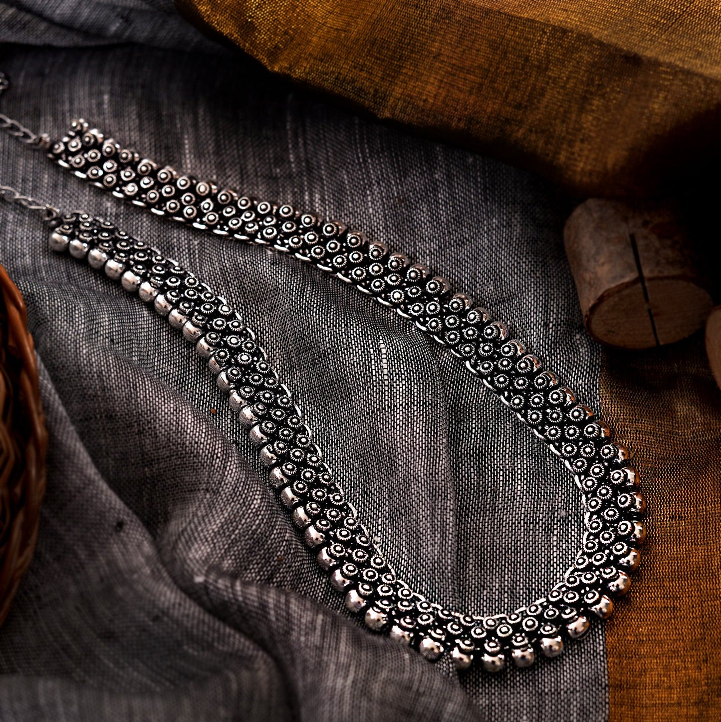 Teejh Aanshi Long Silver Oxidised Necklace