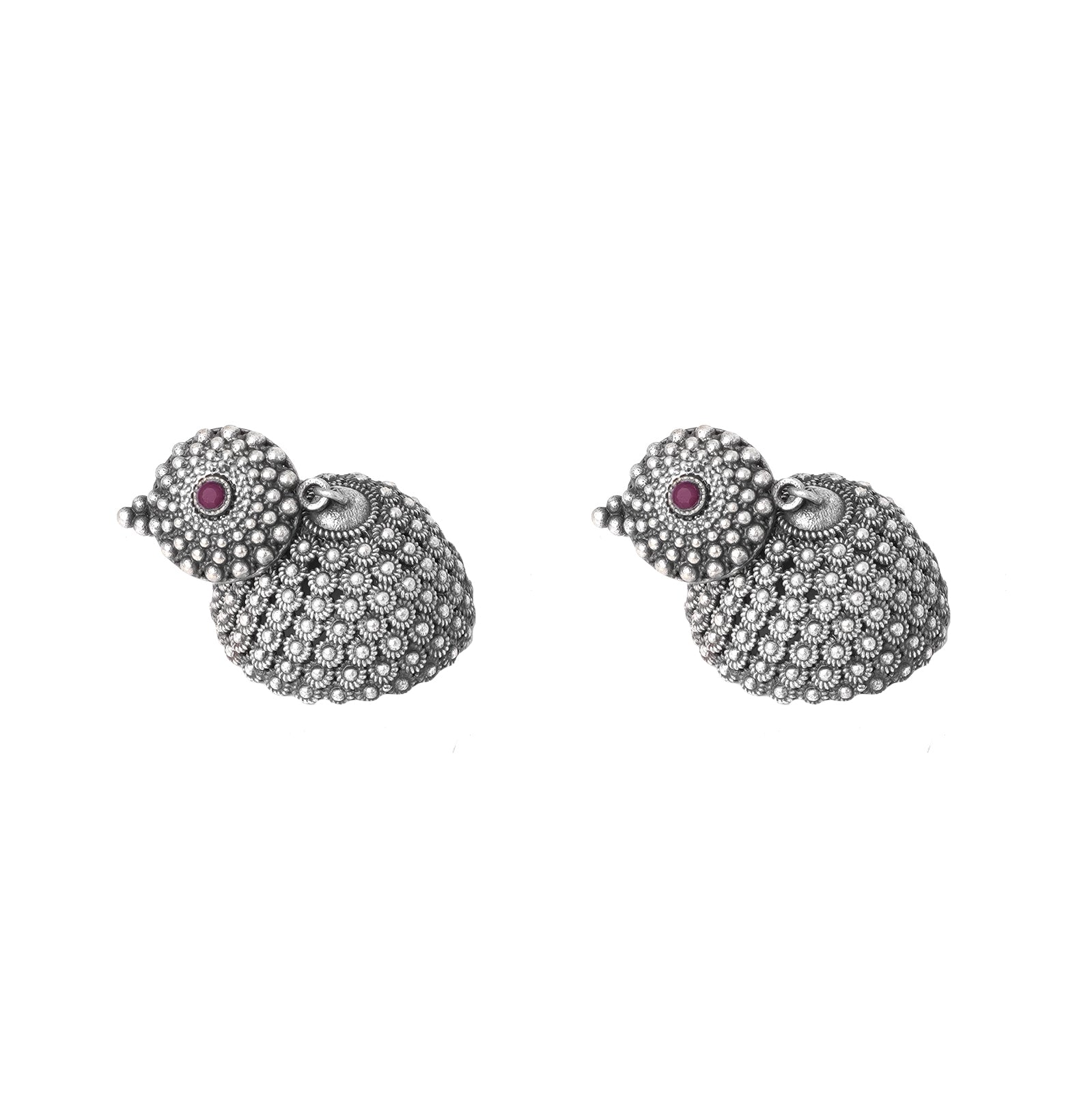 Teejh Dharvi Red Stone Antique Silver Jhumki