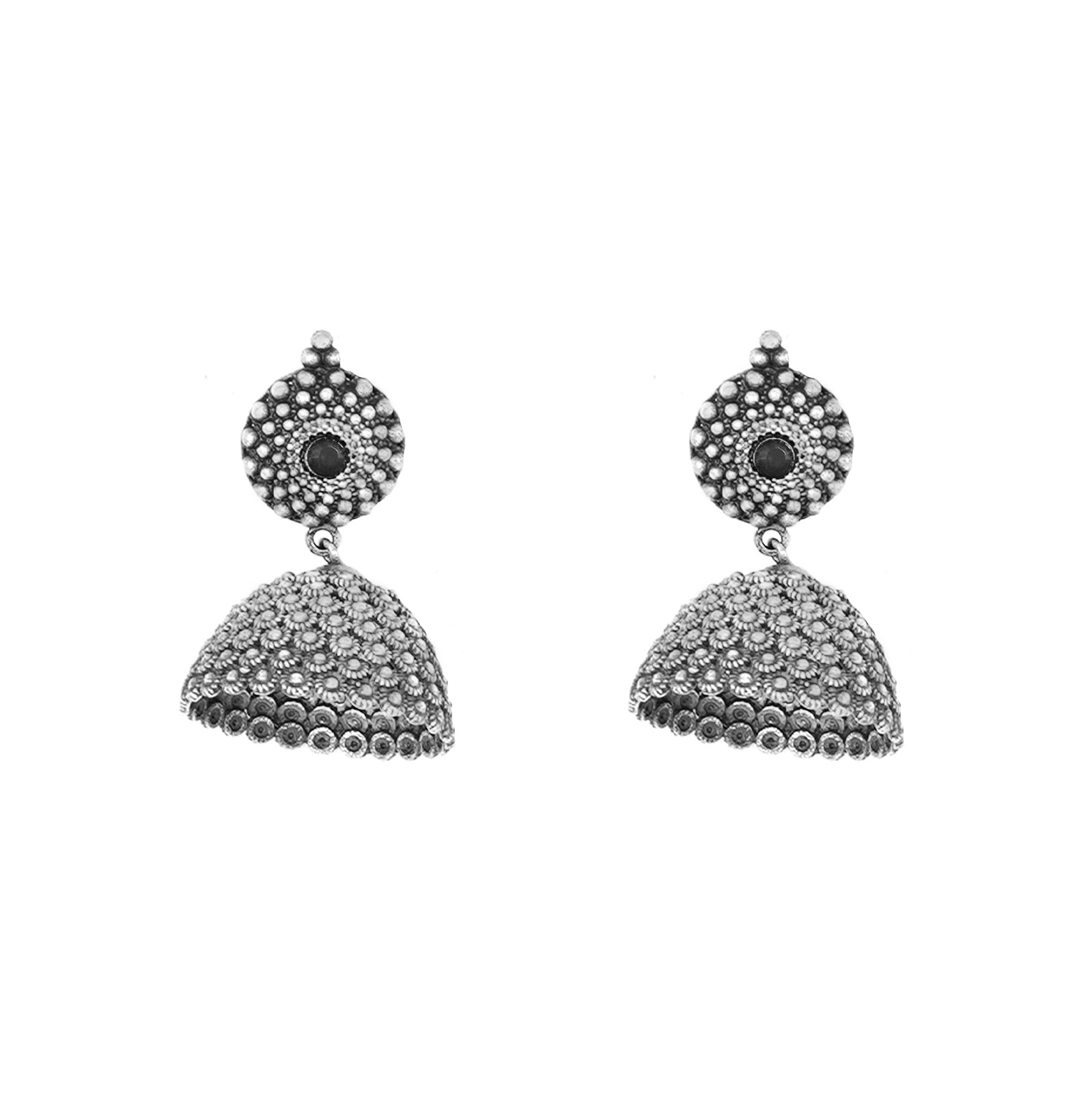 Teejh Dharvi Black Stone Antique Silver Jhumki