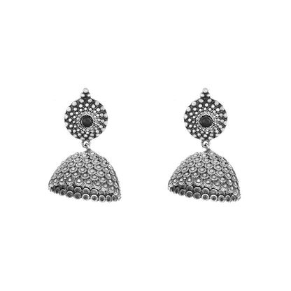 Teejh Dharvi Black Stone Antique Silver Jhumki