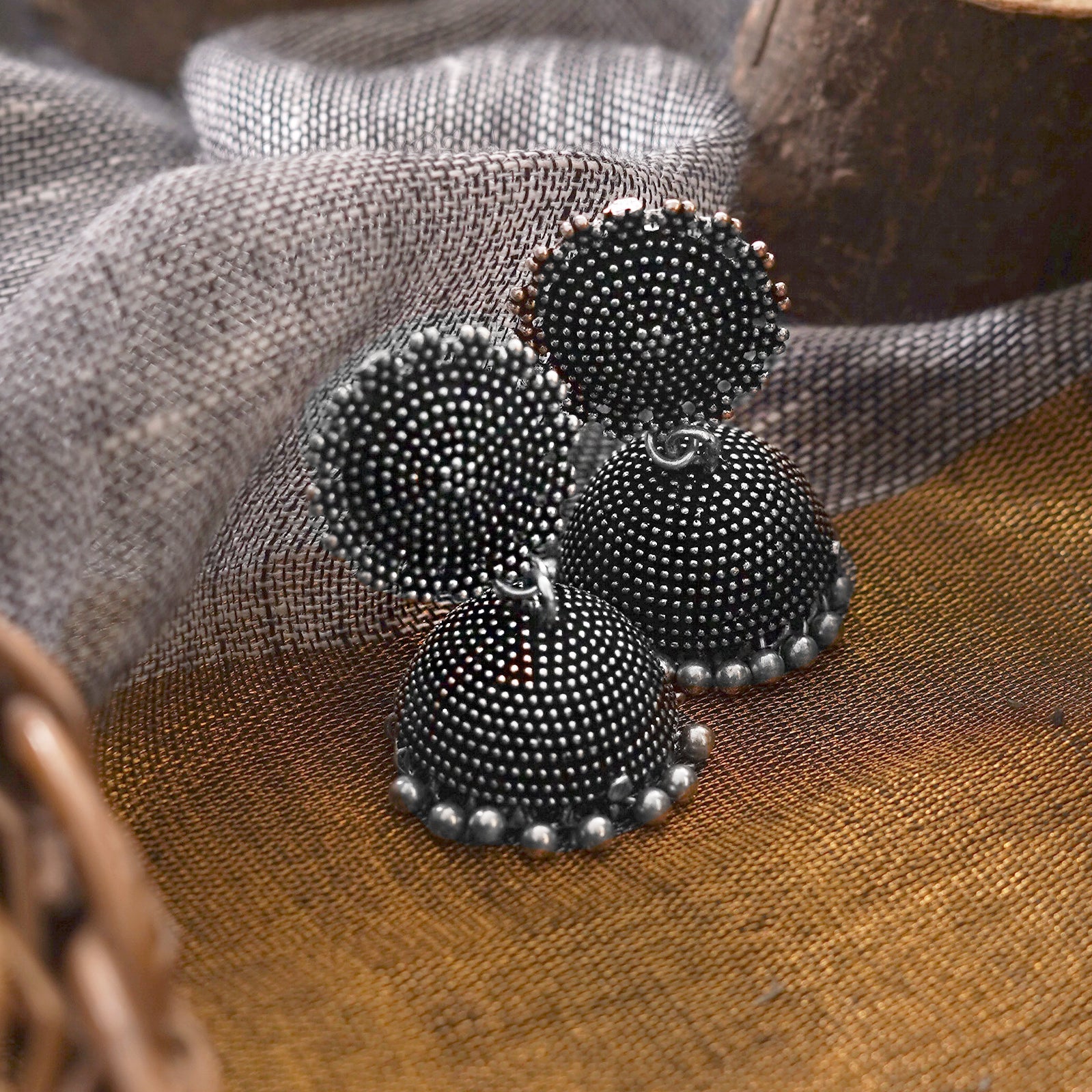 Teejh Rigvedita Floral Silver Oxidised Jhumki