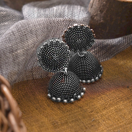 Teejh Rigvedita Floral Silver Oxidised Jhumki