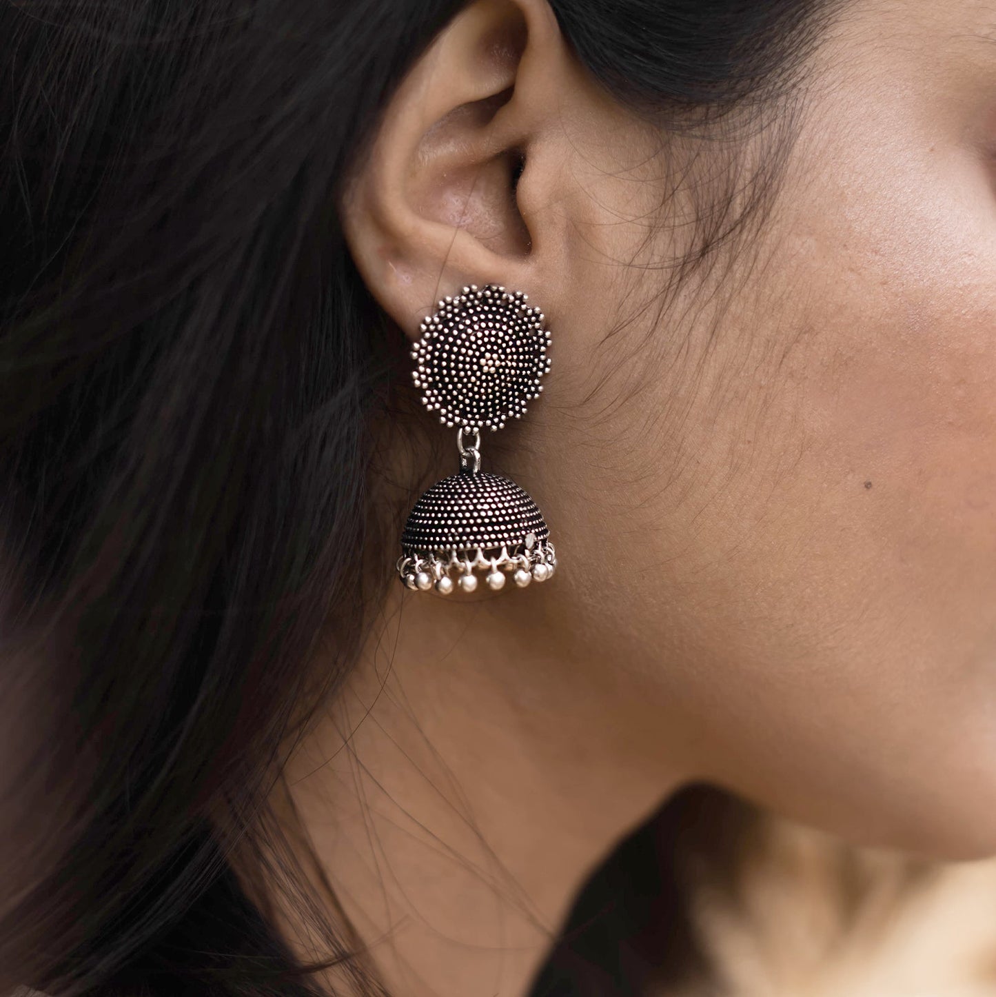 Teejh Rigvedita Floral Silver Oxidised Jhumki