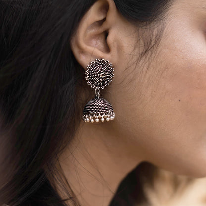 Teejh Rigvedita Floral Silver Oxidised Jhumki