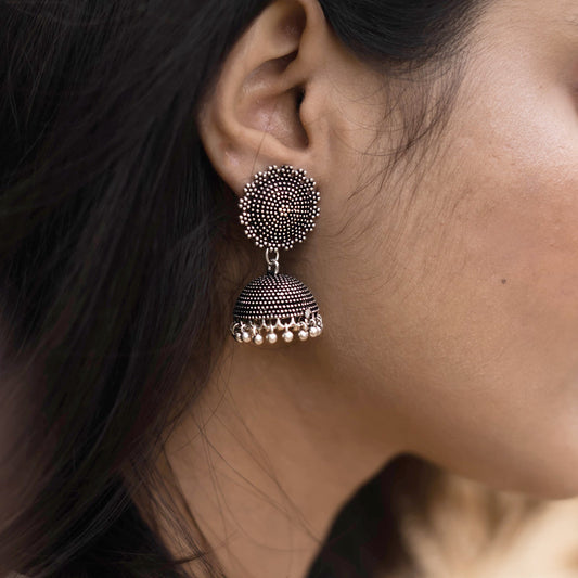 Teejh Rigvedita Floral Silver Oxidised Jhumki