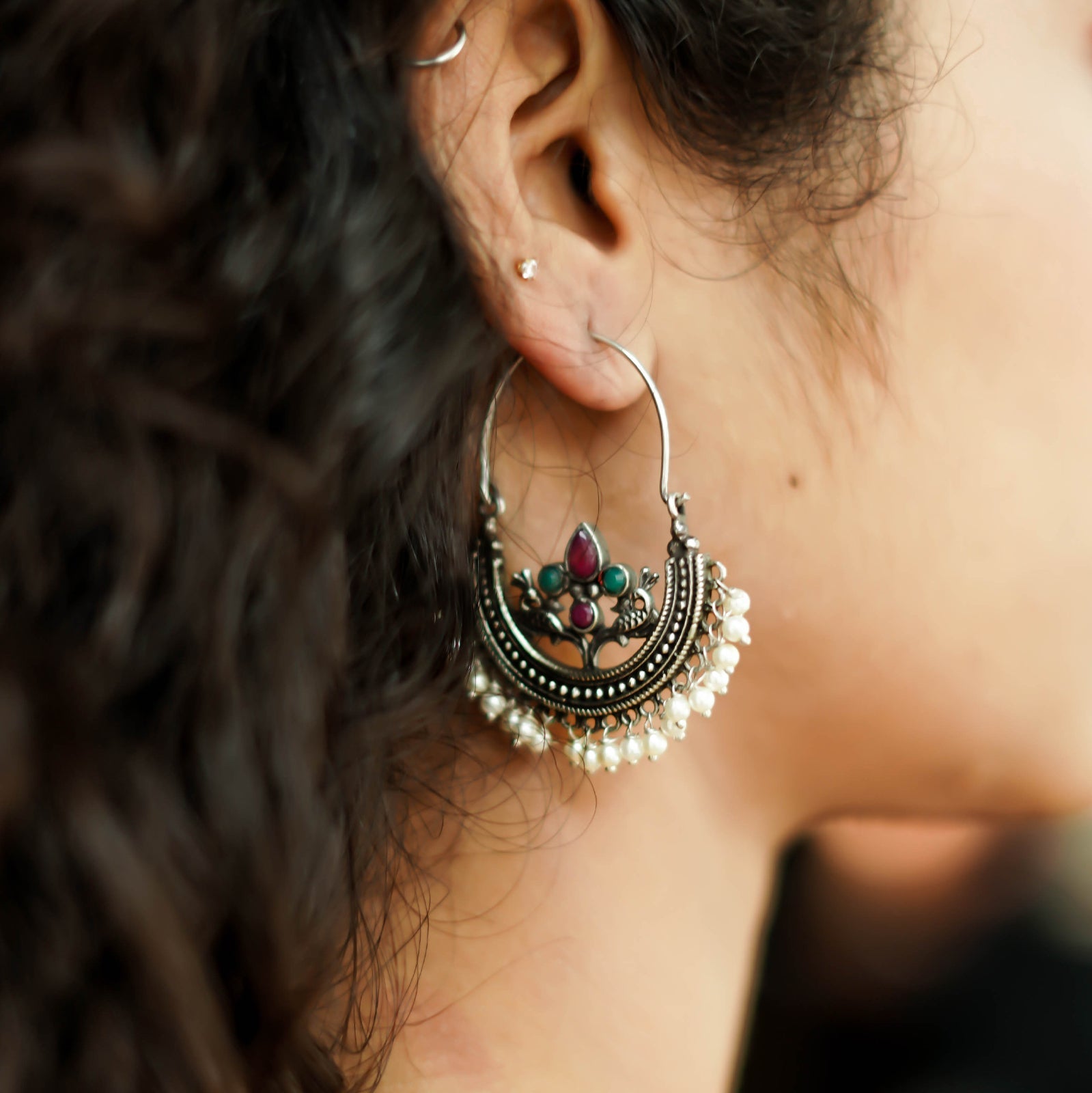 Teejh Saara Floral Multicolored Hoop Earrings