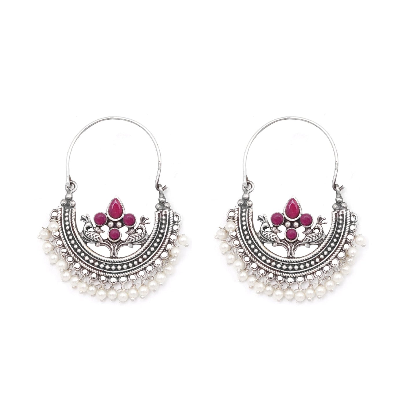 Teejh Saara Floral Red Stone Hoop Earrings