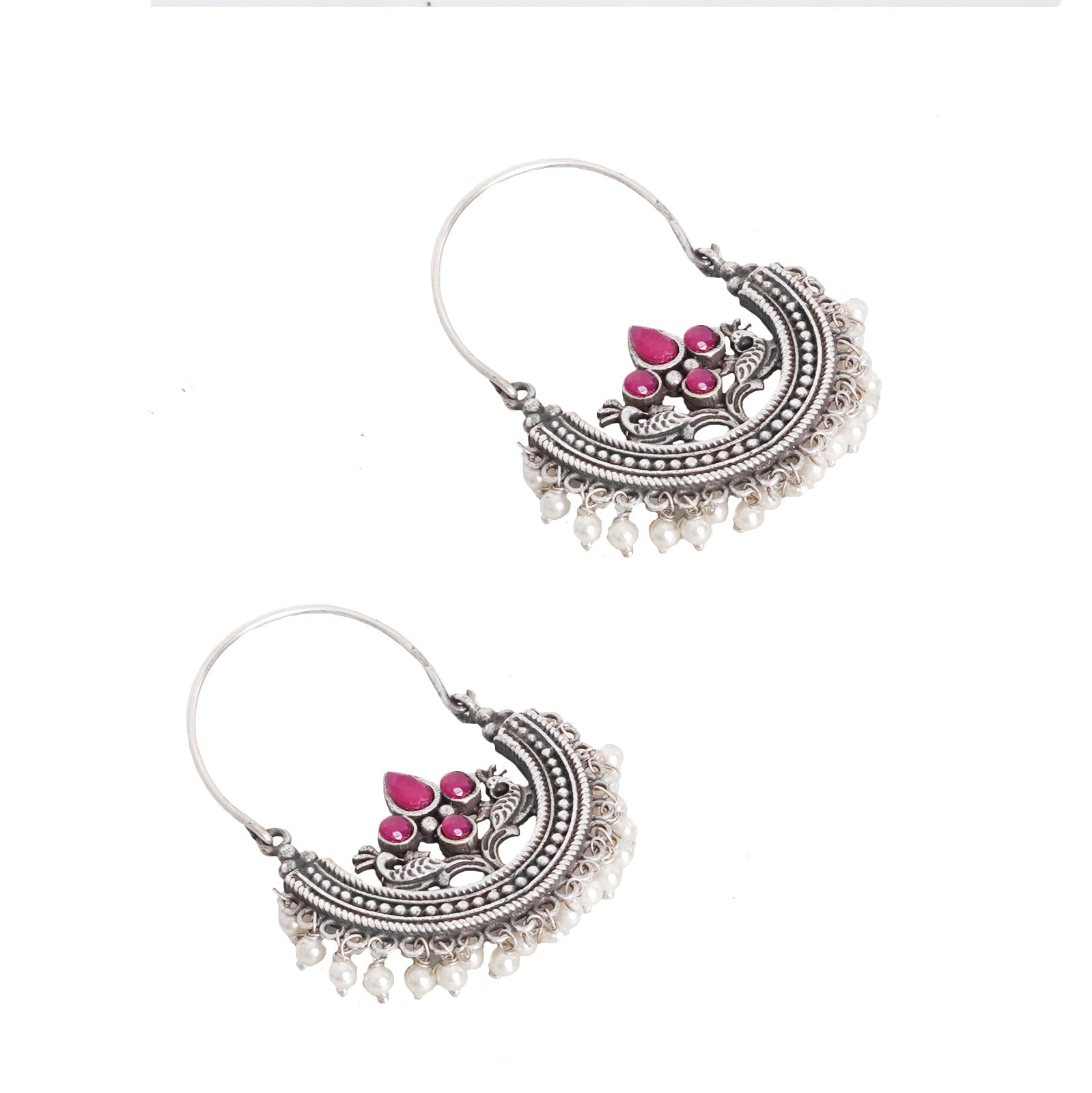 Teejh Saara Floral Red Stone Hoop Earrings