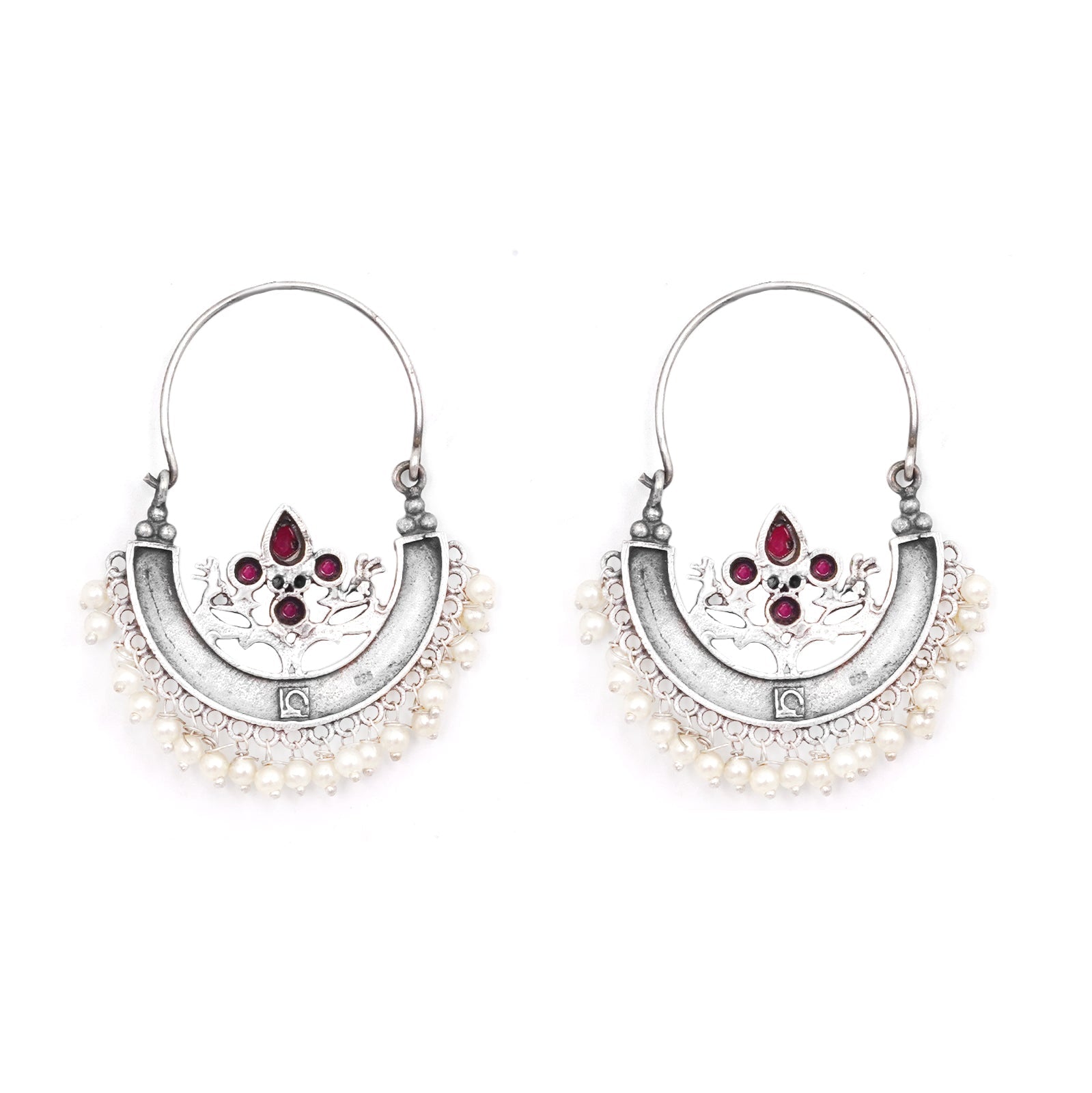 Teejh Saara Floral Red Stone Hoop Earrings