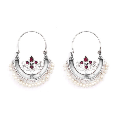 Teejh Saara Floral Red Stone Hoop Earrings