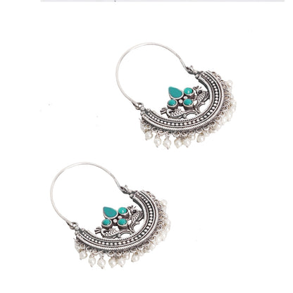 Teejh Saara Floral Green Stone Hoop Earrings