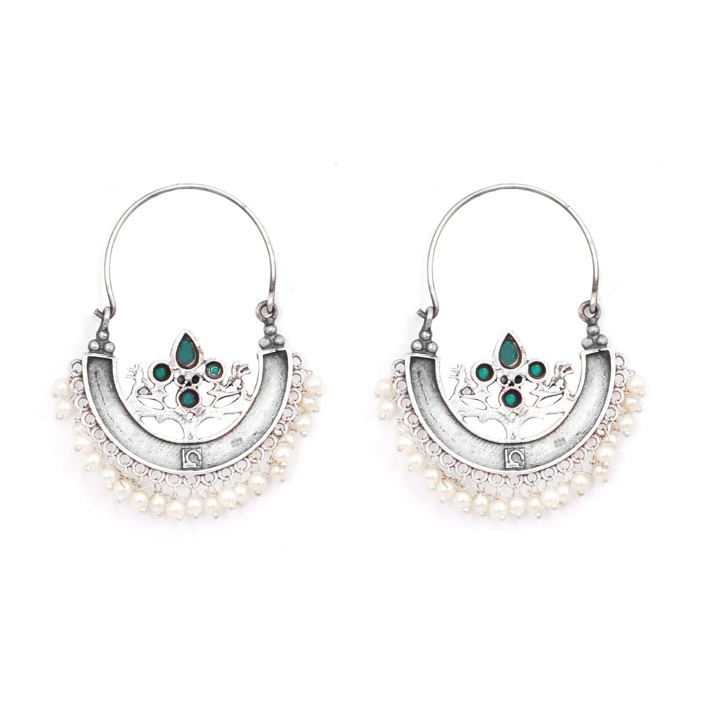 Teejh Saara Floral Green Stone Hoop Earrings