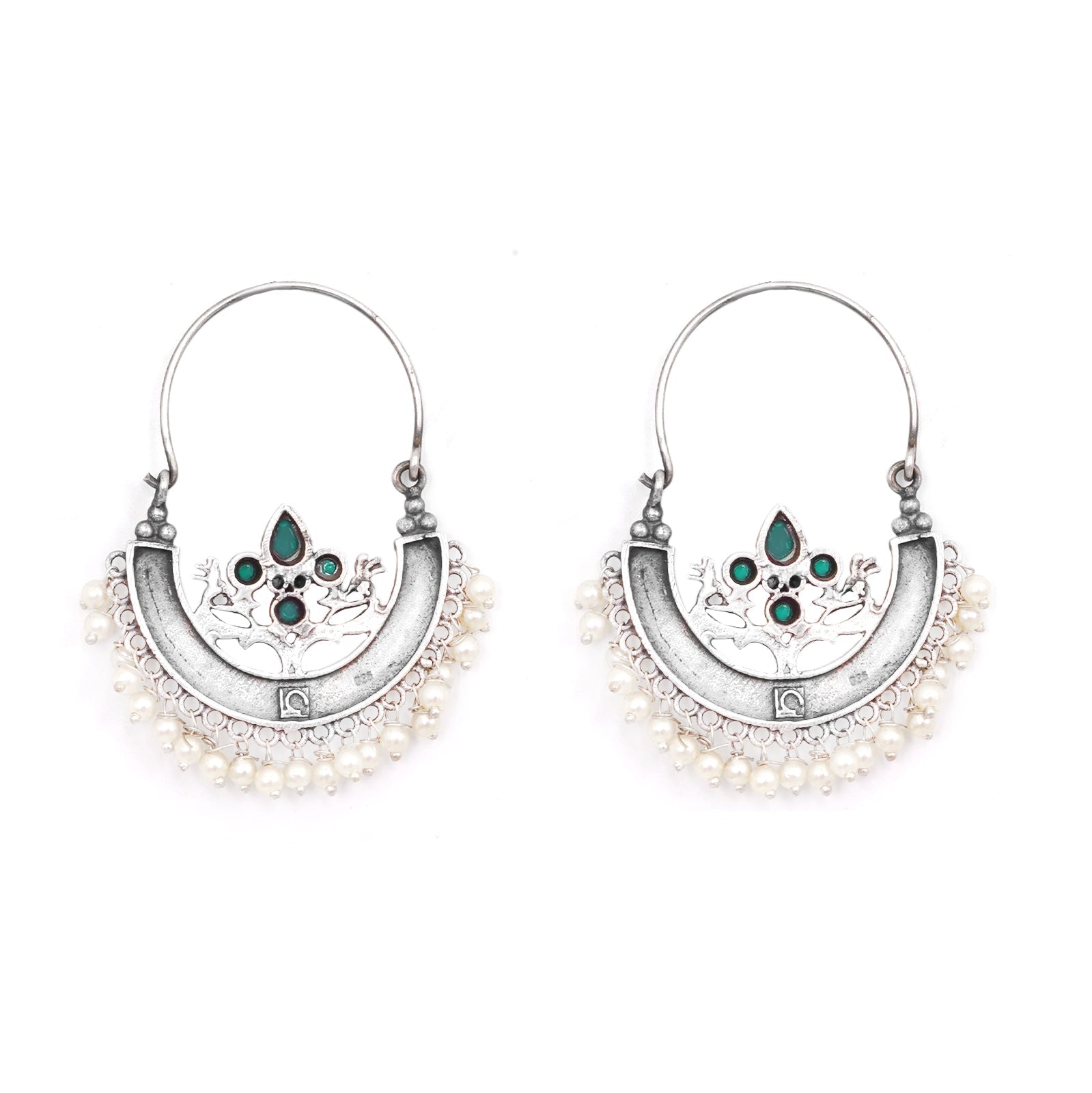 Teejh Saara Floral Green Stone Hoop Earrings