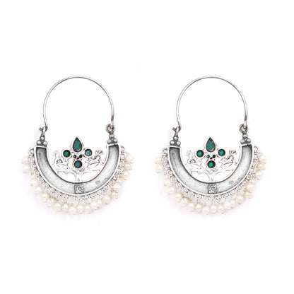 Teejh Saara Floral Green Stone Hoop Earrings