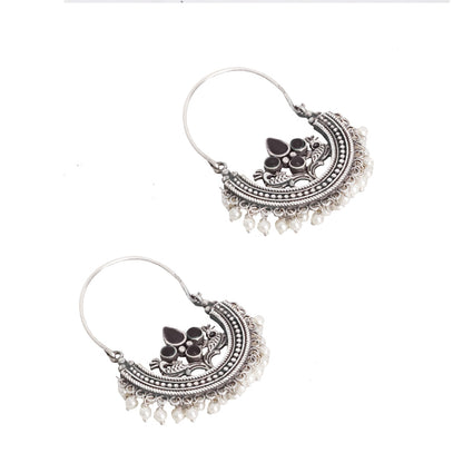 Teejh Saara Floral Black Stone Hoop Earrings