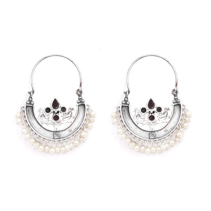 Teejh Saara Floral Black Stone Hoop Earrings