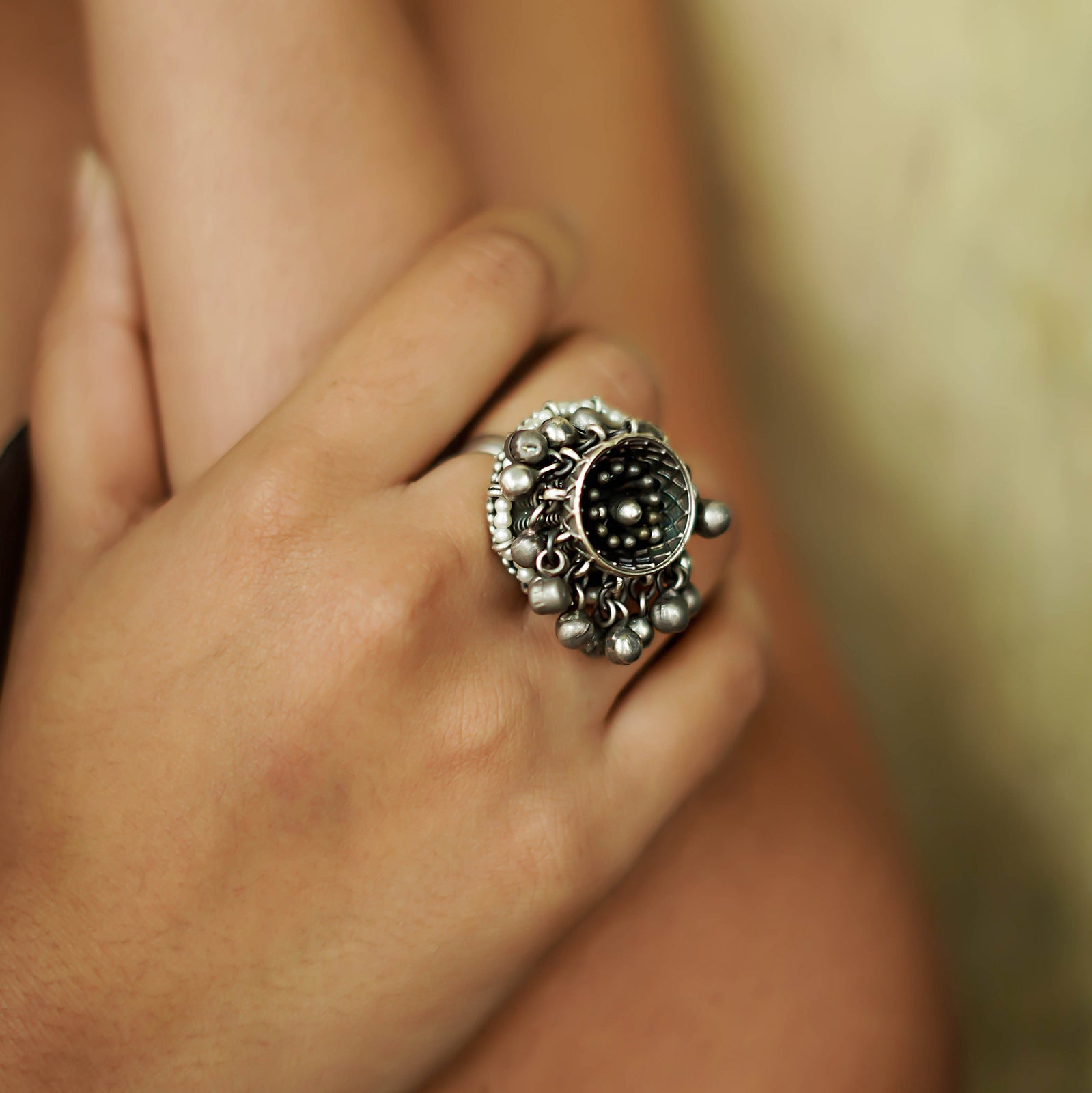 Teejh Riona Ghungroo Antique Silver Ring