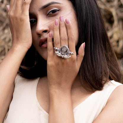 Teejh Navika Tribal Silver Oxidised Ring