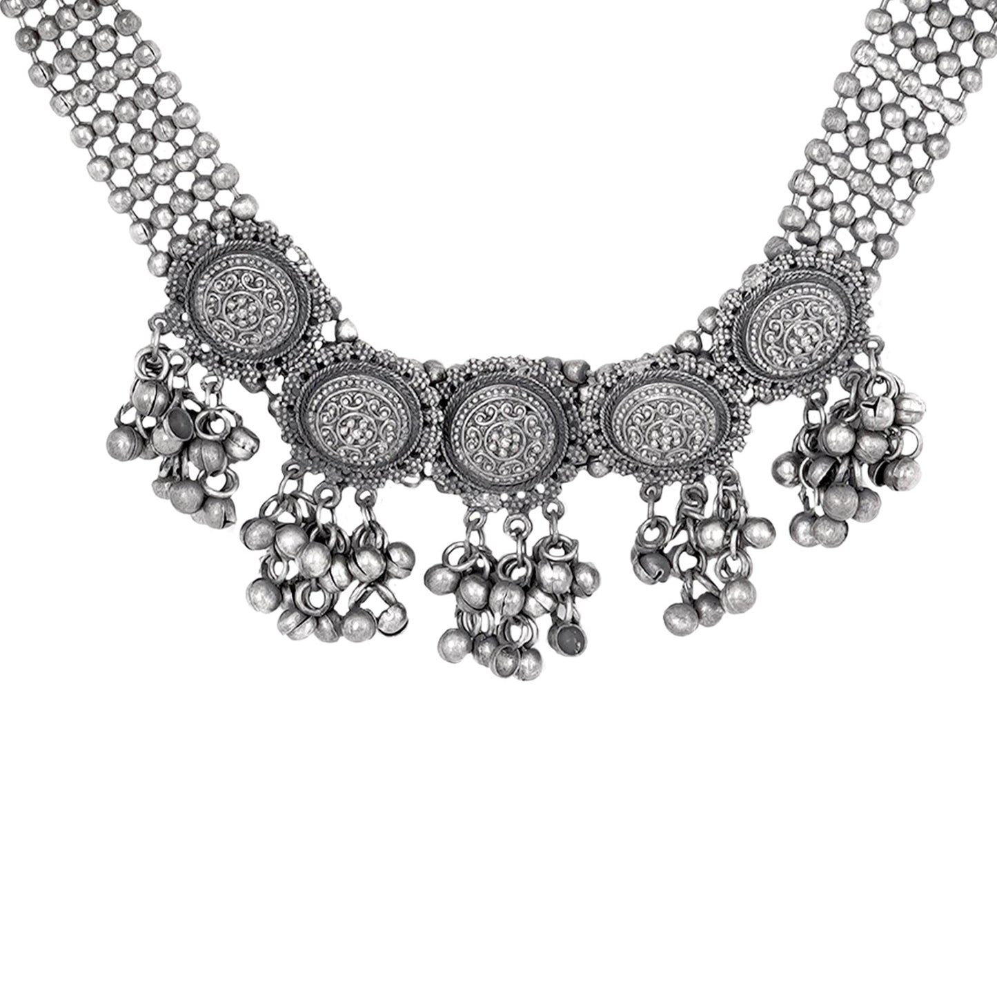 Teejh Kiva Silver Oxidised Ghungroo Necklace Set