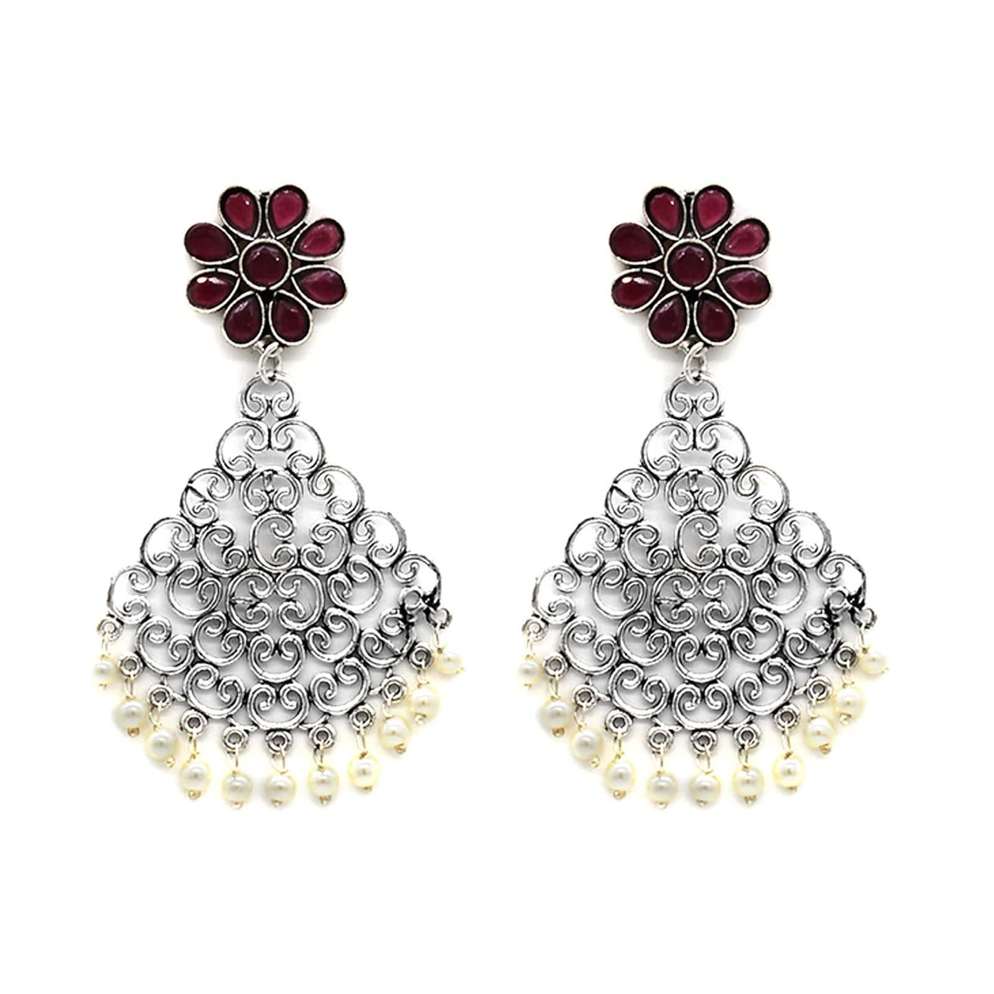 Jali Red Filigree Pearl Earrings - Teejh
