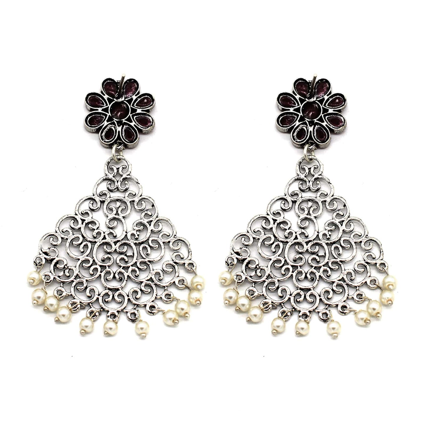 Jali Red Filigree Pearl Earrings - Teejh