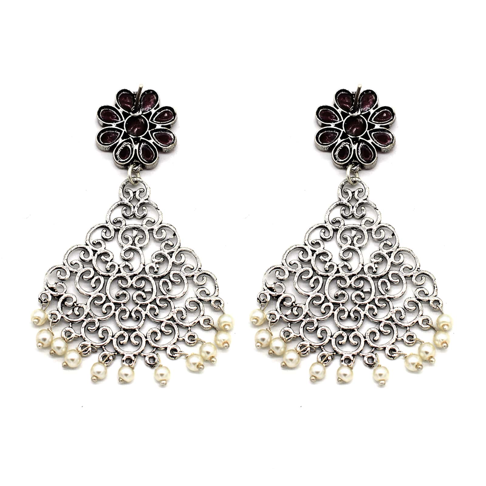 Jali Red Filigree Pearl Earrings - Teejh