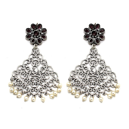 Jali Red Filigree Pearl Earrings - Teejh