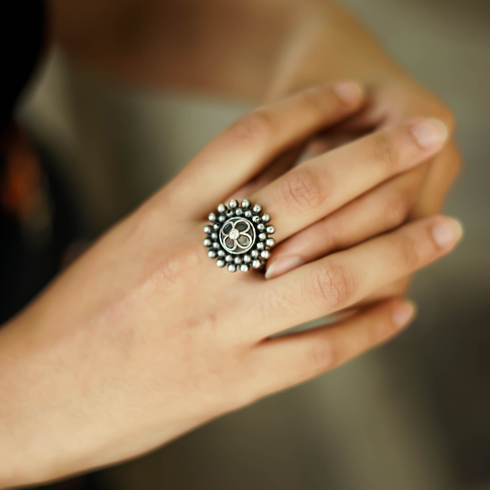 Teejh Nira Antique Silver Polish Ring