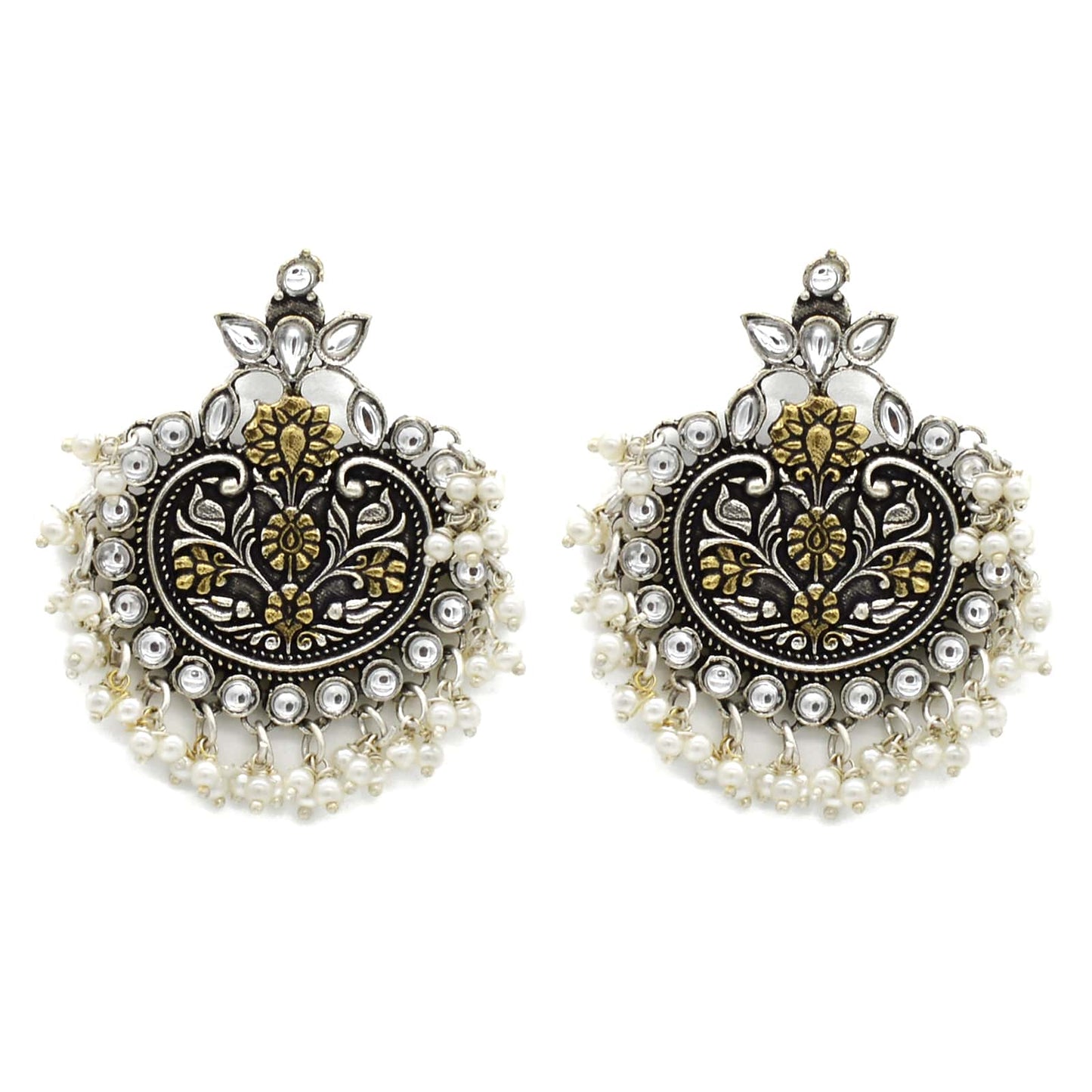 Dual tone Pearl Chandbali Earrings - Teejh