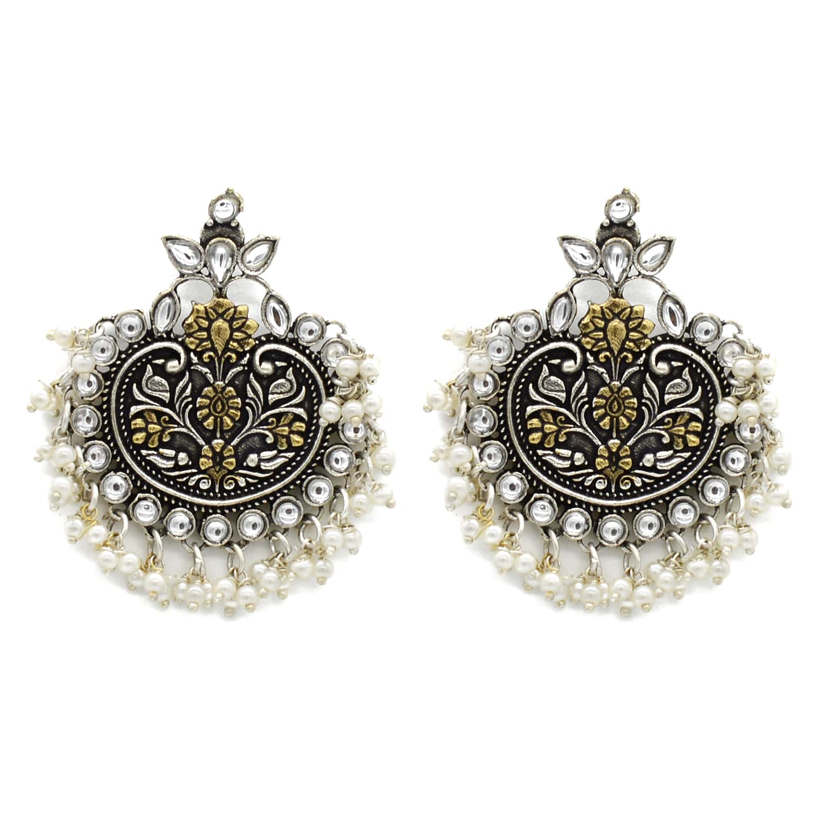 Dual tone Pearl Chandbali Earrings - Teejh
