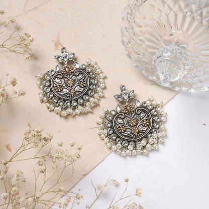 Dual tone Pearl Chandbali Earrings