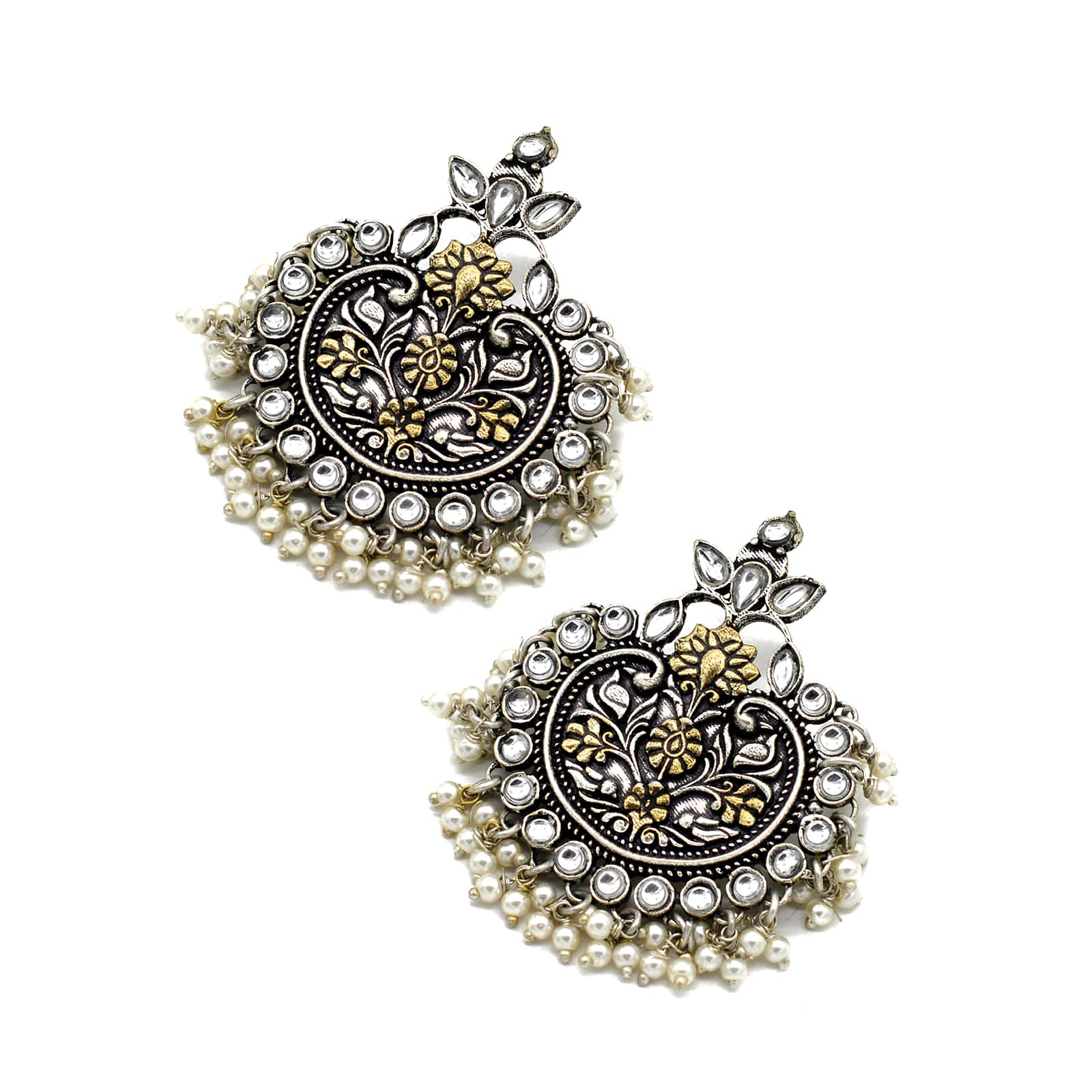 Dual tone Pearl Chandbali Earrings - Teejh