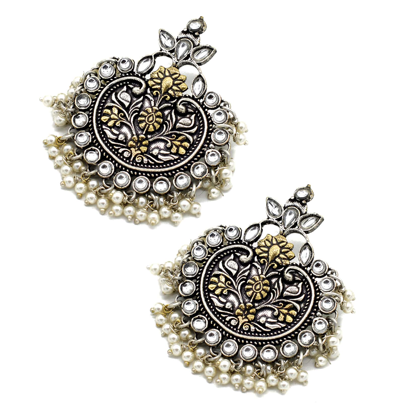 Dual tone Pearl Chandbali Earrings - Teejh